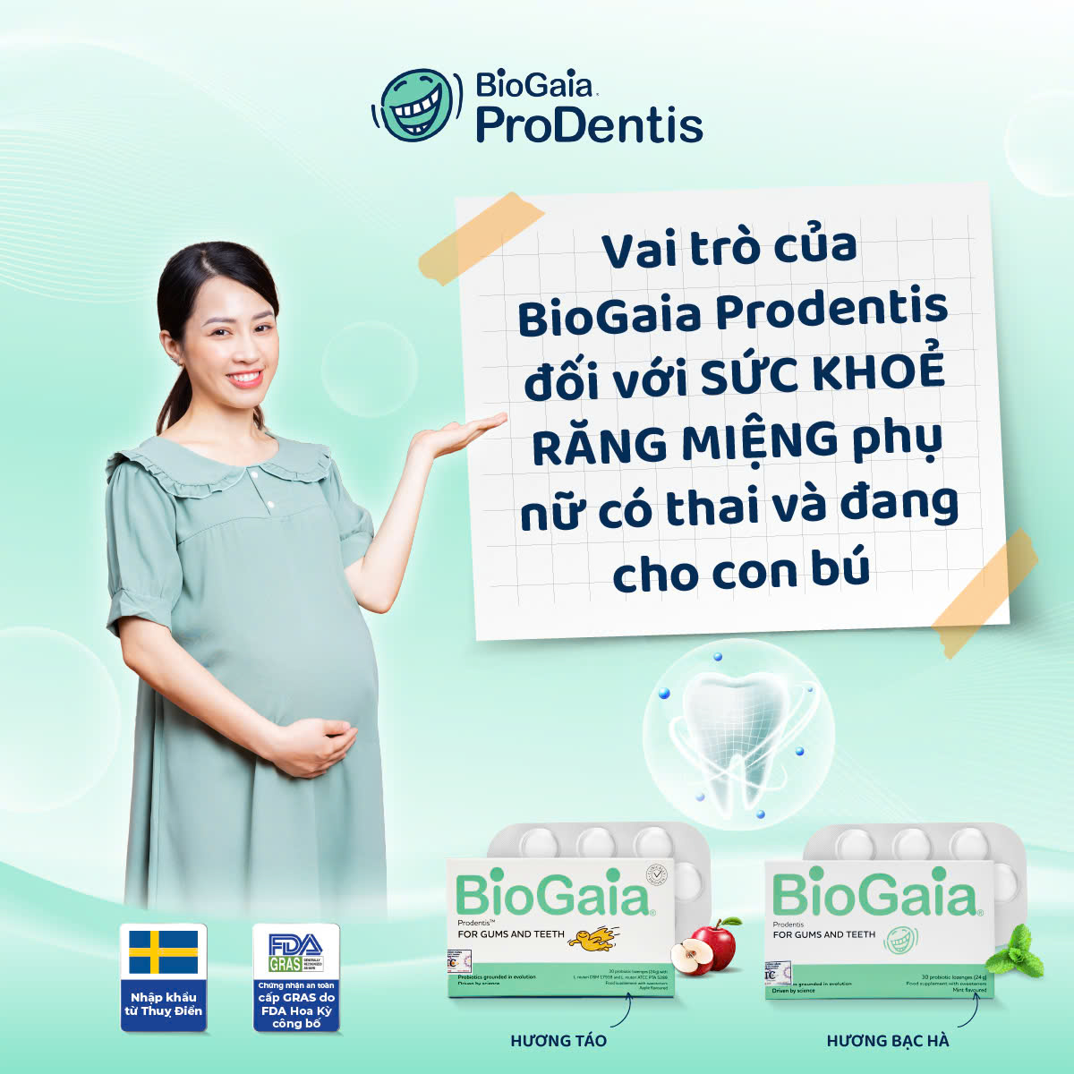 Men vi sinh nha khoa BioGaia Prodentis - Giải pháp cho mẹ bầu bị sâu răng