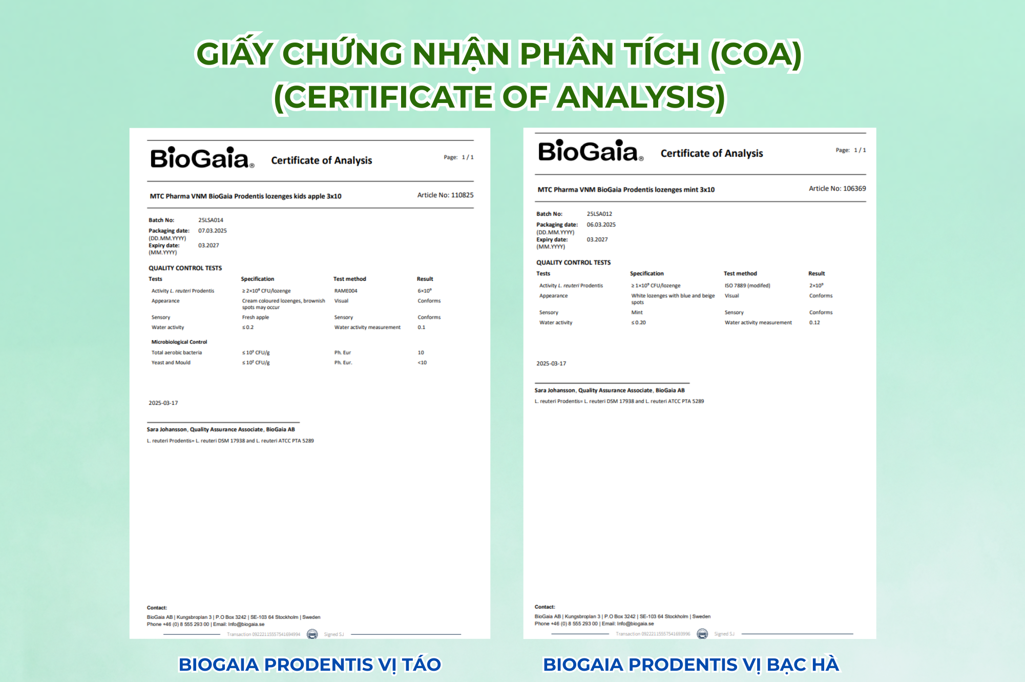 Giấy chứng nhận phân tích COA từ nhà sản xuất Thuỵ Điển Giấy chứng nhận phân tích COA từ nhà sản xuất Thuỵ Điển