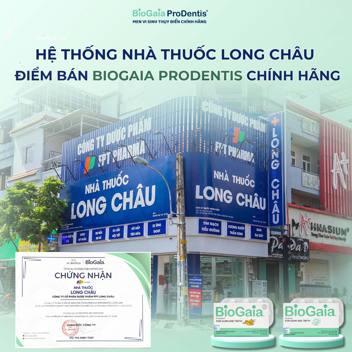 Hệ thống nhà thuốc Long Châu - Điểm phân phối chính hãng BioGaia Prodentis trên toàn quốc Hệ thống nhà thuốc Long Châu - Điểm phân phối chính hãng BioGaia Prodentis trên toàn quốc