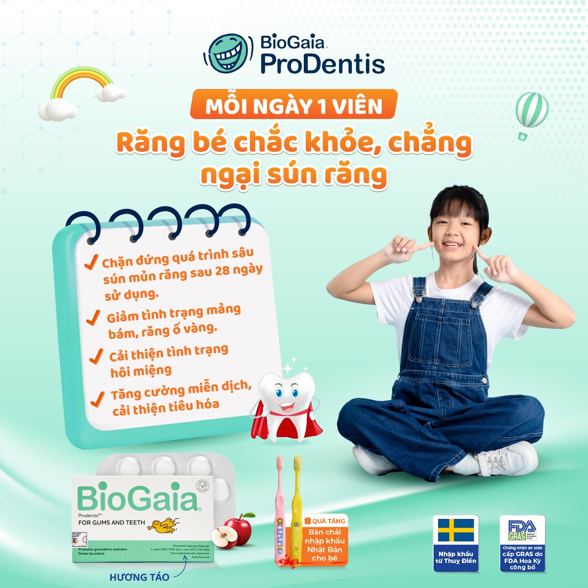 Men vi sinh chống sâu răng cho trẻ BioGaia Prodentis